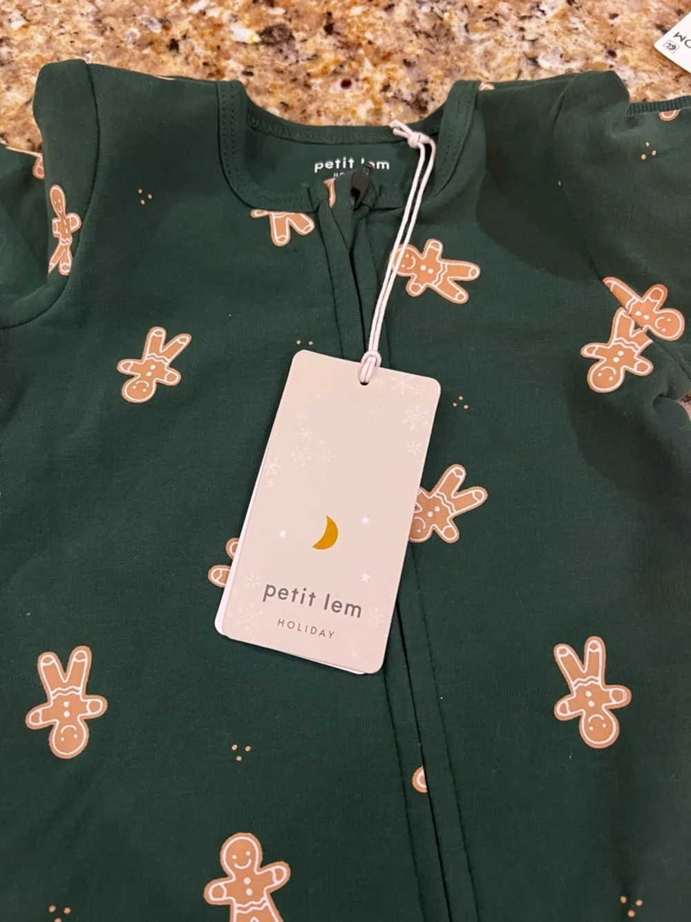 New - Petit Lem Dark Green Gingerbread Print One-Piece